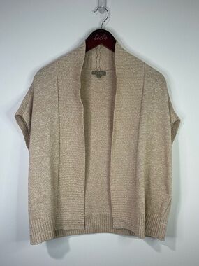 Lilla P Beige Open-Front Short-Sleeve Knit Cardigan